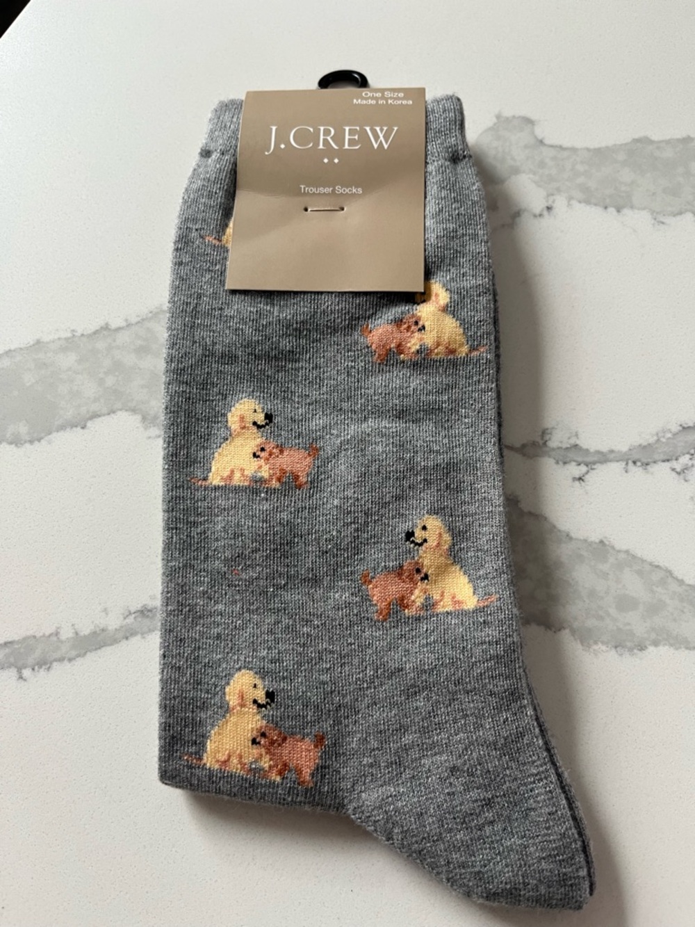 J. Crew Gray Trouser Socks with Yellow & Brown Puppy Motif